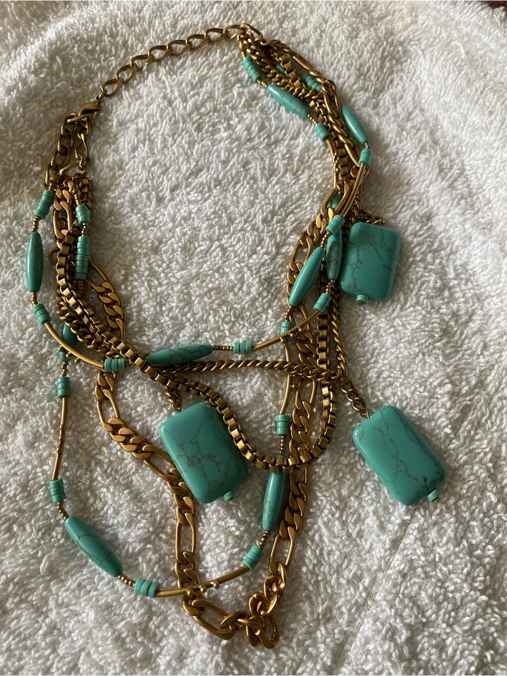 Gold Multi-Strand Necklace with Turquoise Beads